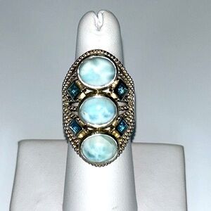 Designer Sterling Silver Blue Topaz Larimar Designer Statement Ring Bohemian